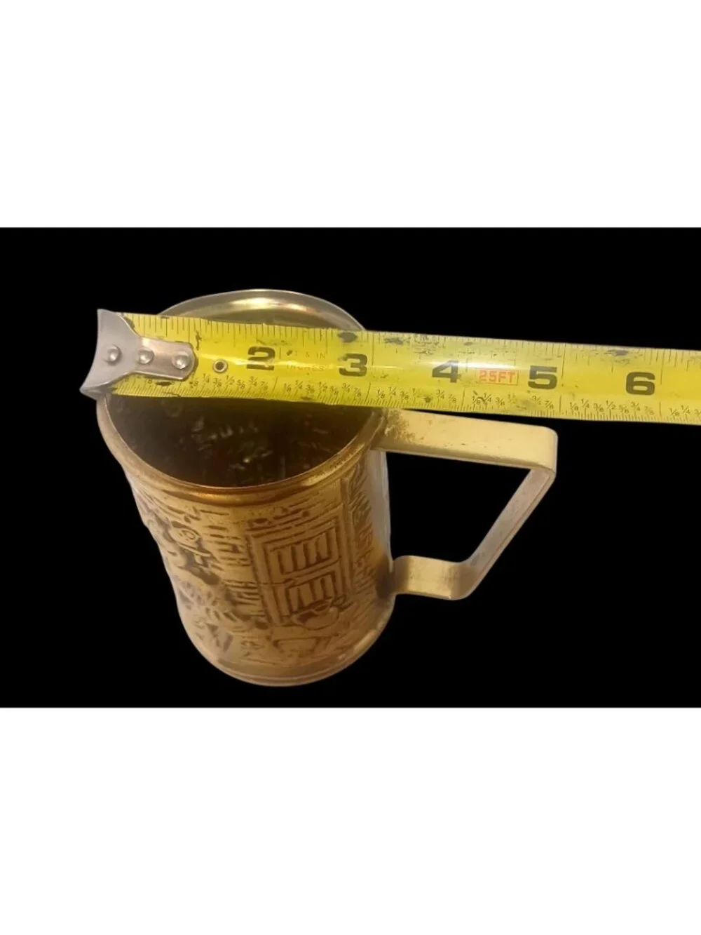Vtg Brass Beer Mug Decorative Bierpul Cup Embossed Tavern Scene Made in Holland